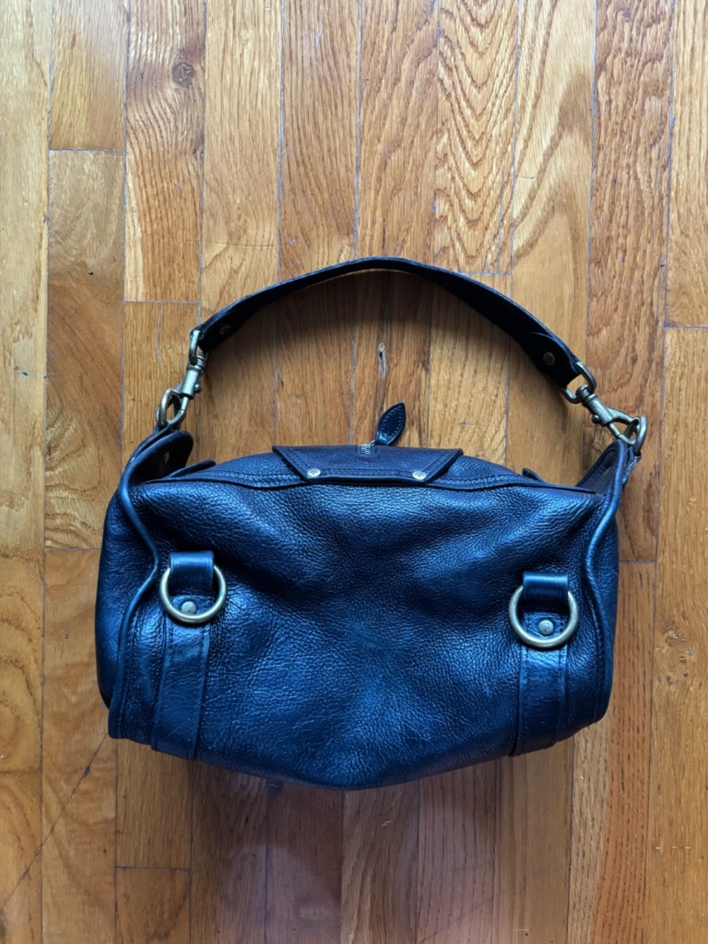 2000s.Authentic Mulberry Alana Black Leather Shoulder Bag,  Brass Buckle Satchel - Picture 4 of 11